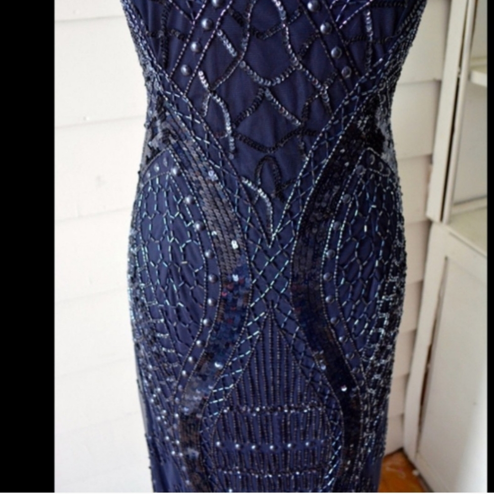 Adrianna-Papell strapless , beaded 🌹NAVY BLUE long Gown - Picture 4 of 4